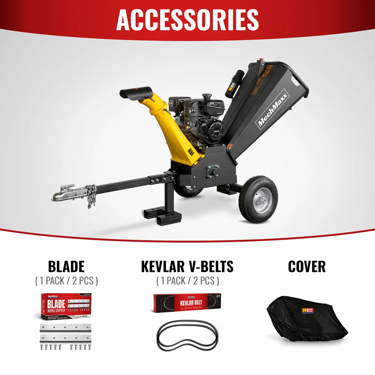 MechMaxx 5 inch E-start KOHLER 429cc Gasoline Engine Powered Wood Chipper, GS1500