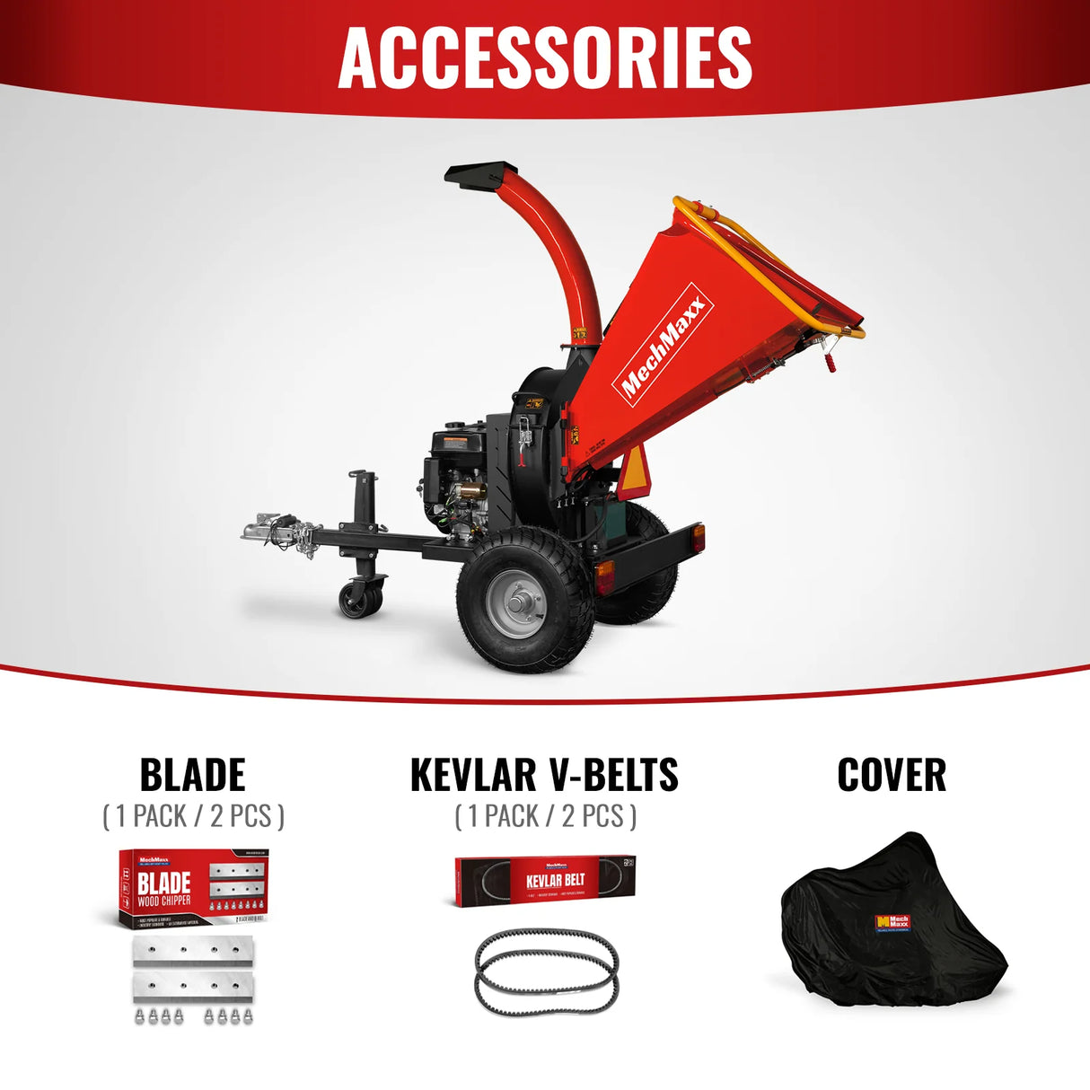 MechMaxx 5 inch E-start DUCAR 420cc 15hp Gasoline Engine Powered Disc Wood Chipper with Taillight , P4205