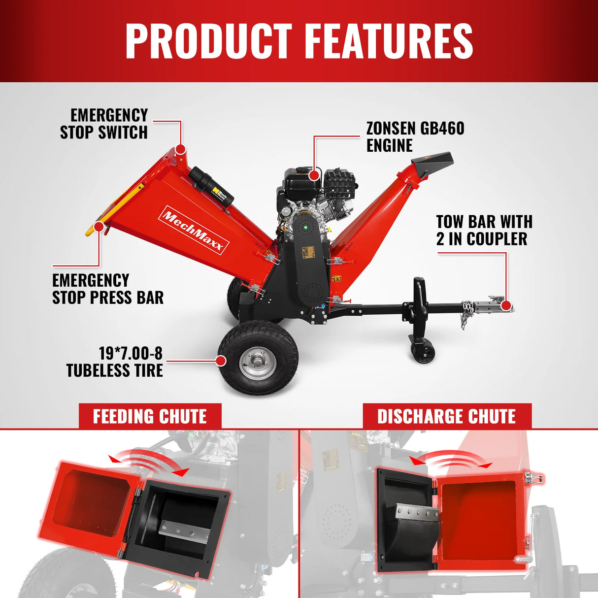 MechMaxx 6 inch E-start ZONSEN 420cc 13.4hp Gasoline Engine Powered Drum Wood Chipper , P4206