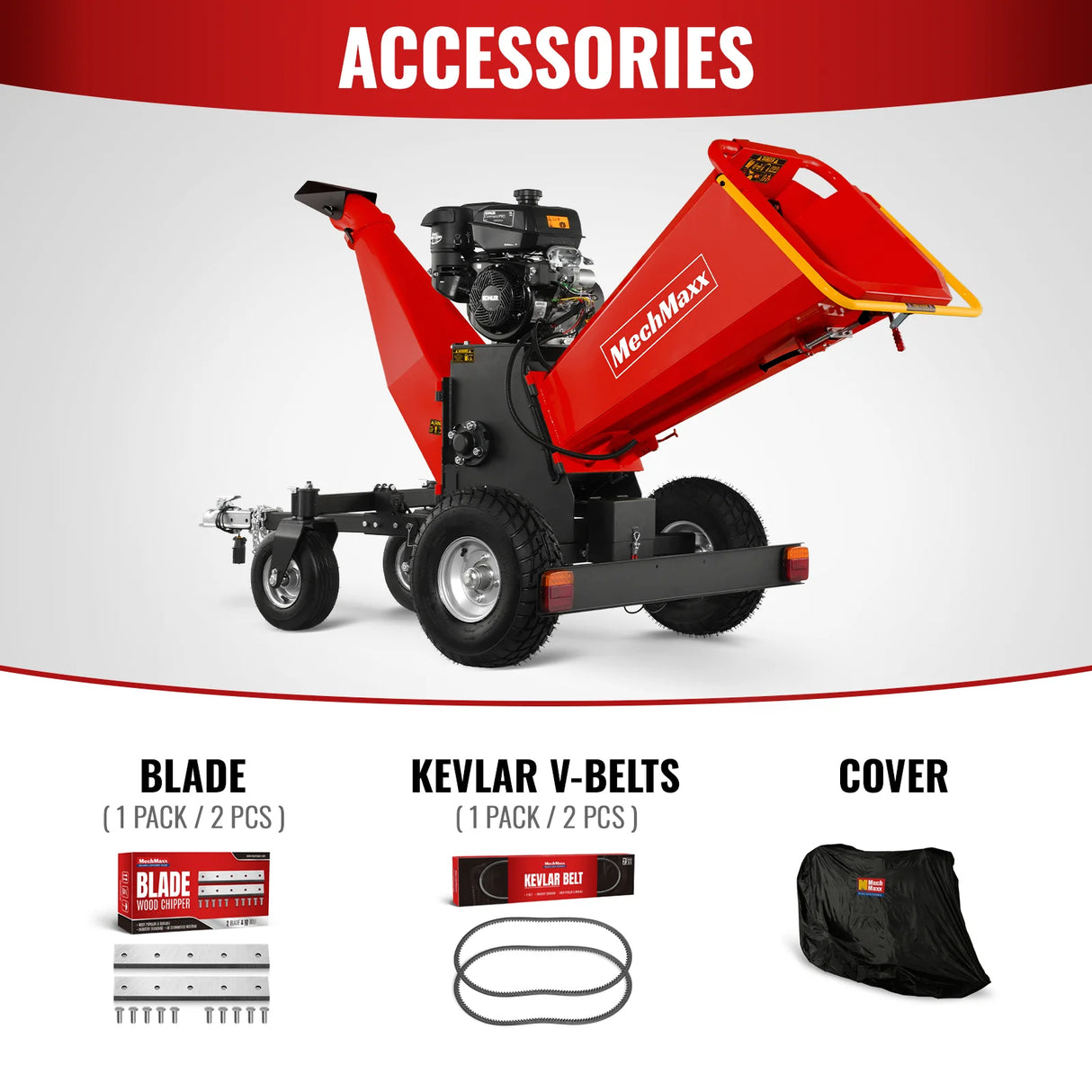 MechMaxx 6 inch KOHLER E-Start 429cc 14HP Gas Powered 4 - Wheel Drum Wood Chipper with Taillight , B150