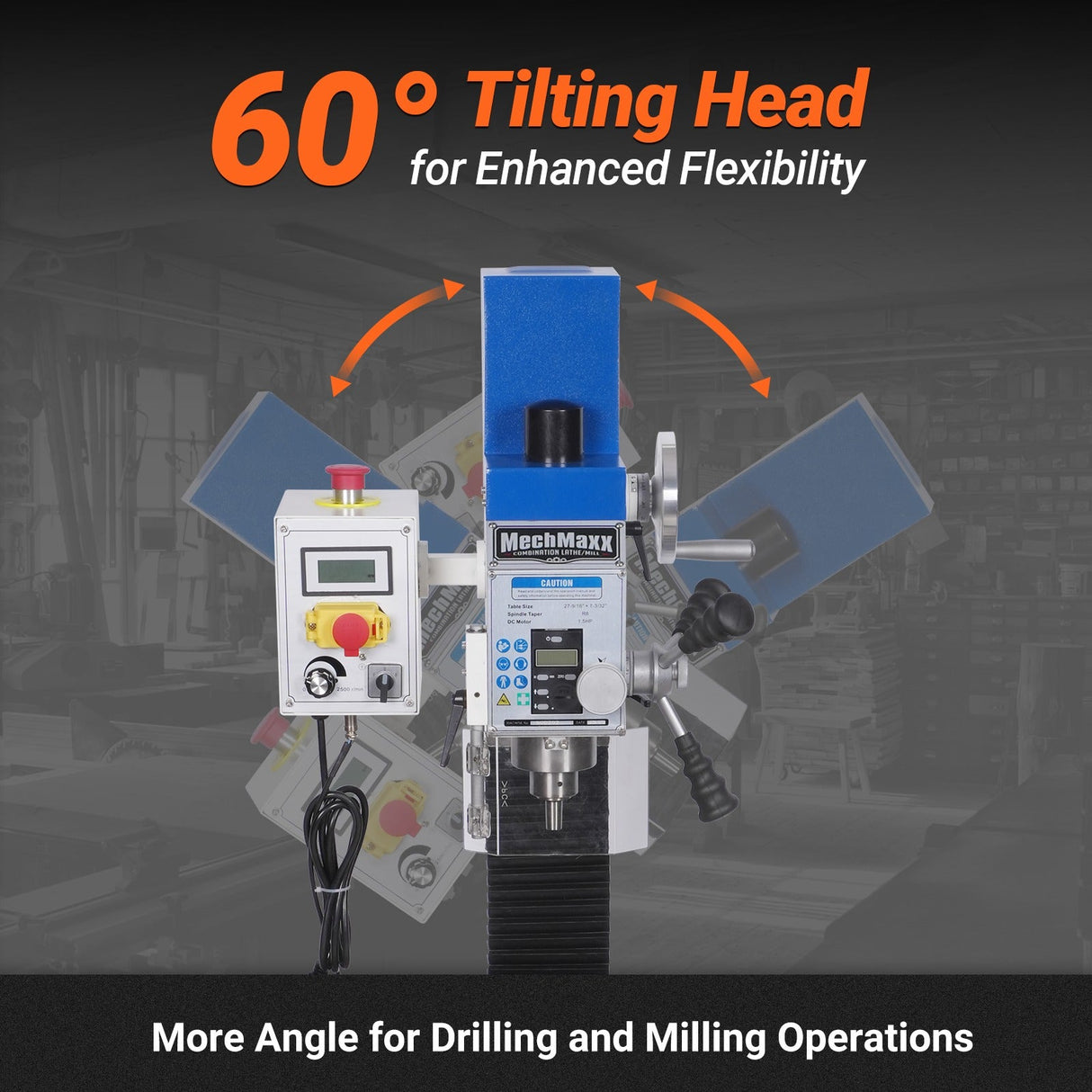 MechMaxx 2 HP 11'' x 30'' Combination Lathe Milling Drilling Machine Brushless Motor, 1.5'' Spindle Bore, 0-2000 RPM Variable Speed, High Precision Benchtop Lathe for Metalworking – Without Stand 1130VC