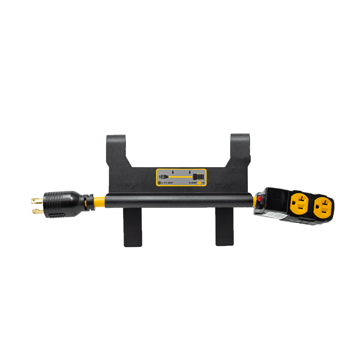 Heavy Duty L14-30P to (4) 5-20R Short Power Cord With Metal Clip Holder