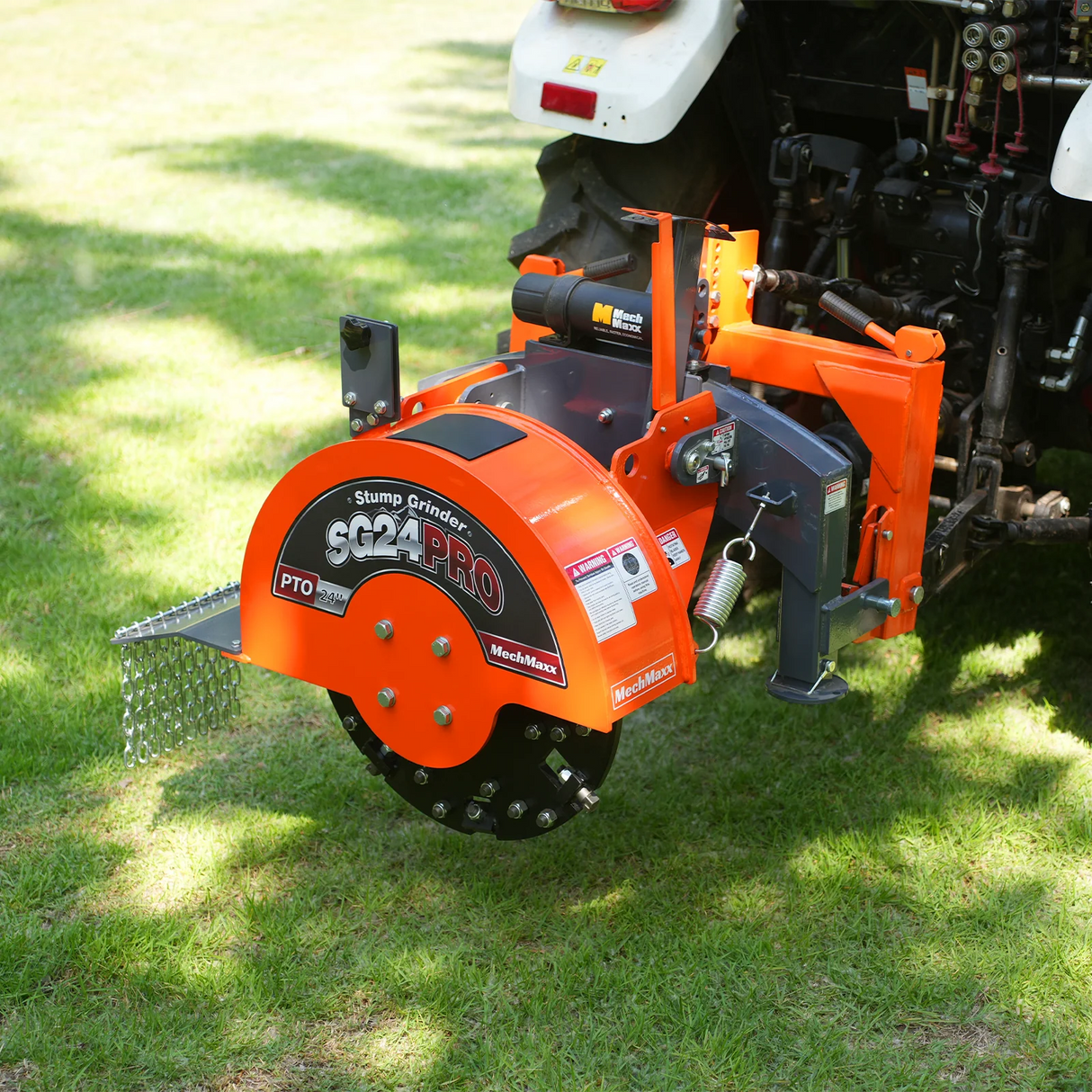 MechMaxx 3-Point PTO Stump Grinder with 34 Carbide Teeth (PTO Shaft Included with Slip Clutch), for 15-45HP Tractor, SG24PRO – Orange