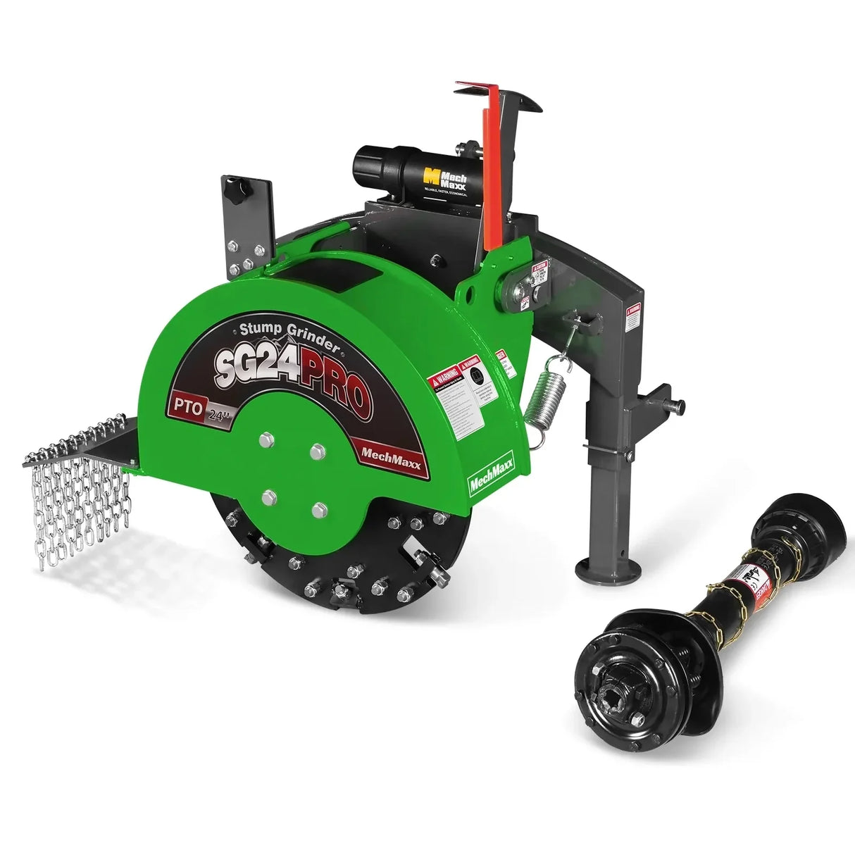MechMaxx 3-Point PTO Stump Grinder with 34 Carbide Teeth (PTO Shaft Included with Slip Clutch), for 15-45HP Tractor, SG24PRO – Green