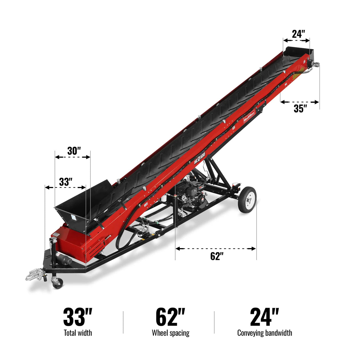 Heavy Duty Conveyor, 9HP 270cc Gasoline Powered Max. 180" Lift Height, 276'' Length, 24" Width, HC2320