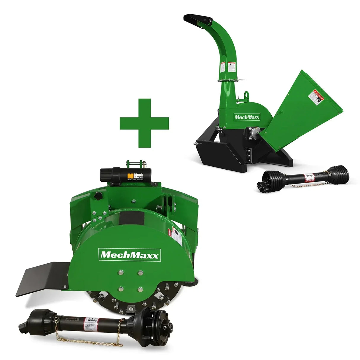 MechMaxx 3-Point PTO Stump Grinder & Wood Chipper Bundle – Green