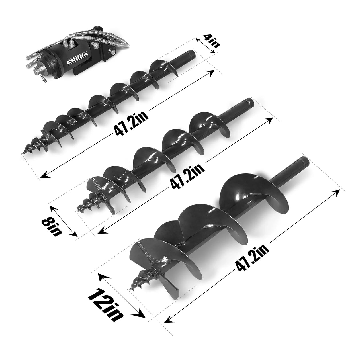 Three-Rod Auger for Mini Compact Excavator MEC17, MEC17PRO (SKU: 150533; 150534)