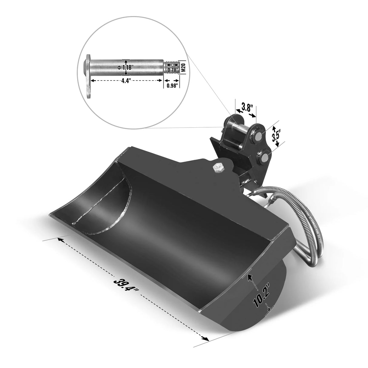Tilting Bucket for Mini Compact Excavator MEC17, MEC17PRO (SKU: 150533; 150534)