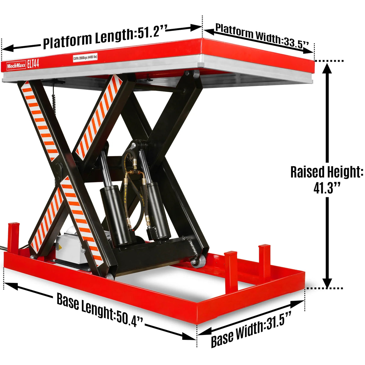 4400lbs Capacity Stationary Powered Hydraulic Lift Table, 51.2" x 33.5" Platform, 41.3" Lift Height, UL Certified Motor, ELT44