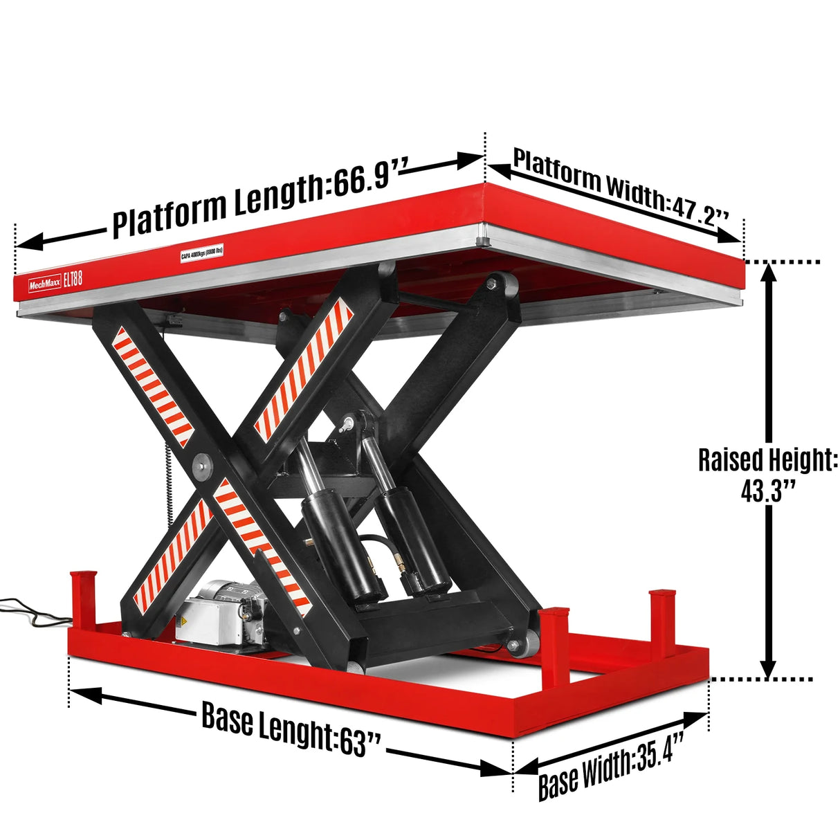 8800lbs Capacity Stationary Hydraulic Lift Table, 66.9" x 47.2" Platform, 43.3" Height, UL Certified Motor, ELT88