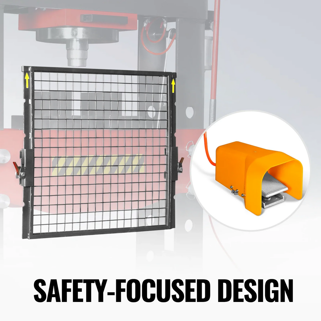 100 Ton H-Frame Air/Hydraulic Shop Press with Hand Winch, Fully Welded Steel Frame, Safety Guard, Foot Pedal Control, HSP100