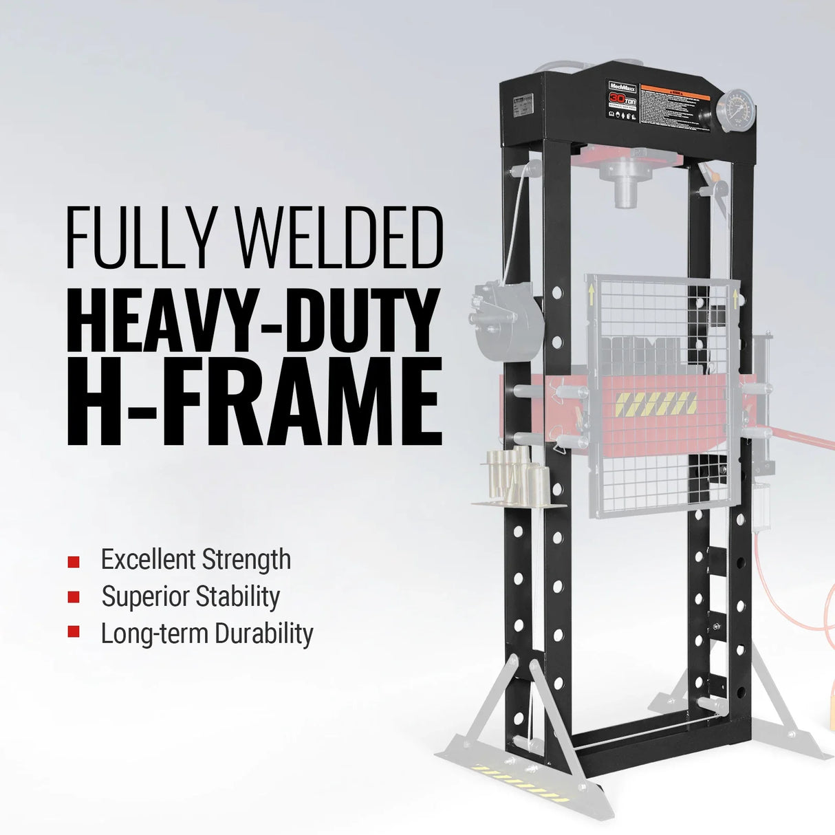 30 Ton H-Frame Air/Hydraulic Shop Press with Hand Winch & Press Pin Kit, Fully Welded Steel Frame, Safety Guard, Foot Pedal Control, HSP30
