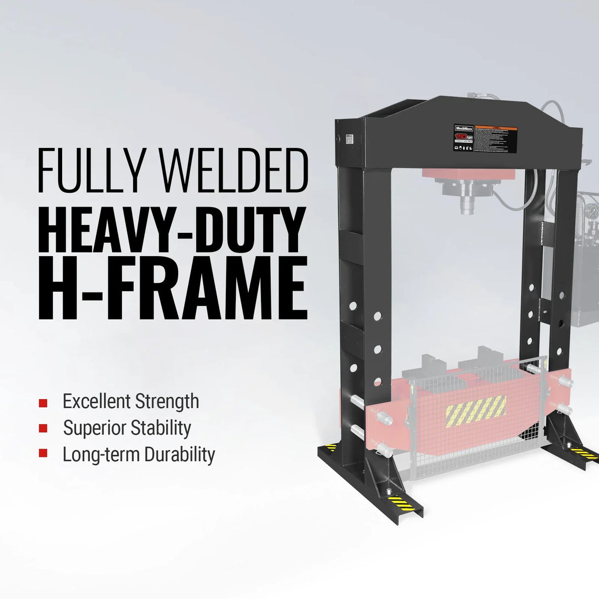 150 Ton H-Frame Electric Hydraulic Shop Press with Double-Acting Cylinder & Chain-Driven Table Lift, 110V Motor, Fully Welded Steel Frame, Safety Guard, HSP150E