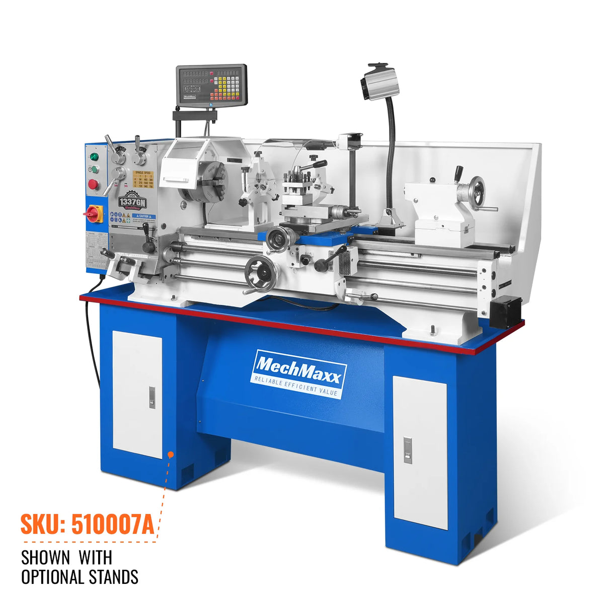 MechMaxx Full Norton Gear Box 13" x 37" Industrial Heavy Duty Bench Metal Lathe 1.5HP/1100W Metal Working Lathe High Precision 64-1500 RPM Variable Speed 1337GN