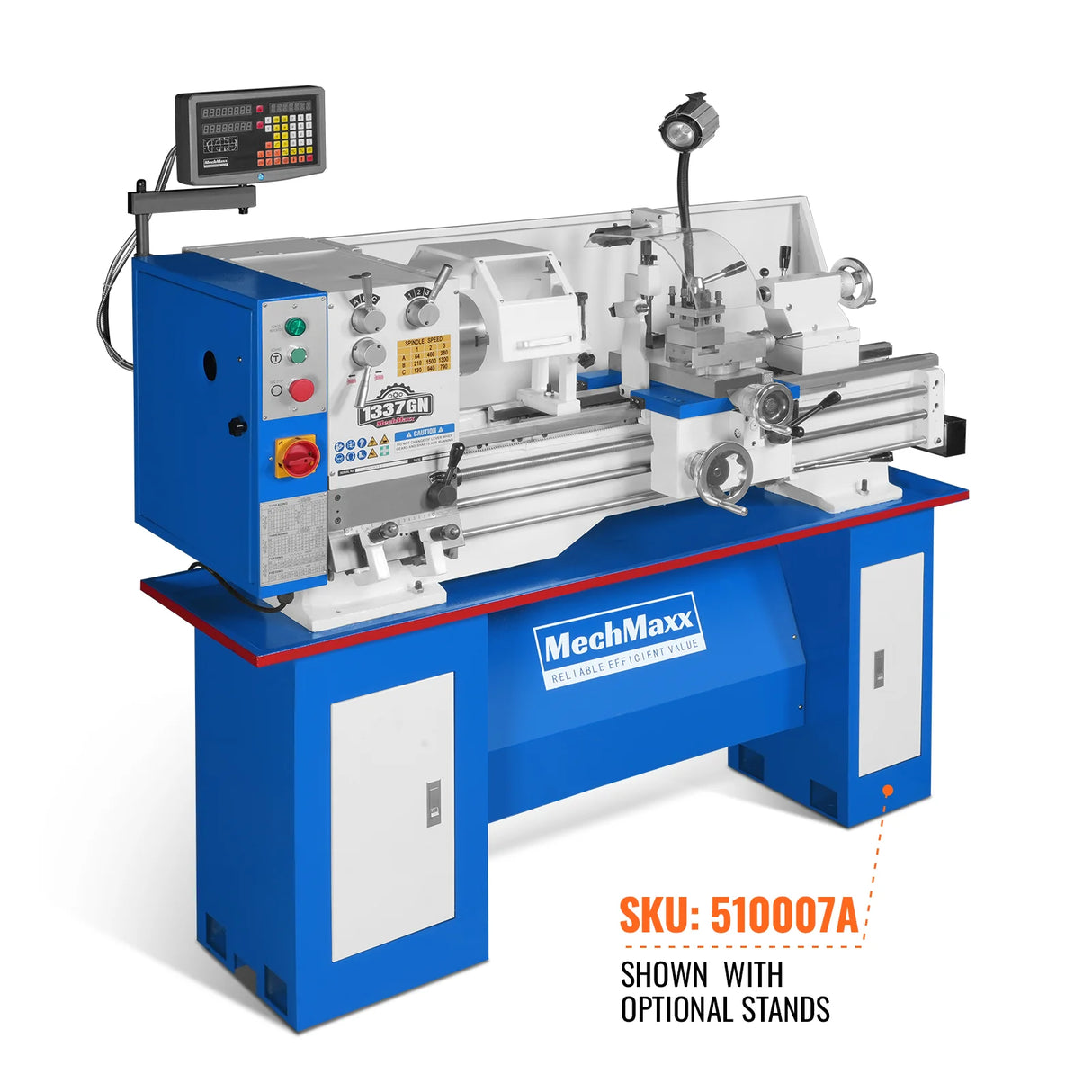 MechMaxx Full Norton Gear Box 13" x 37" Industrial Heavy Duty Bench Metal Lathe 1.5HP/1100W Metal Working Lathe High Precision 64-1500 RPM Variable Speed 1337GN