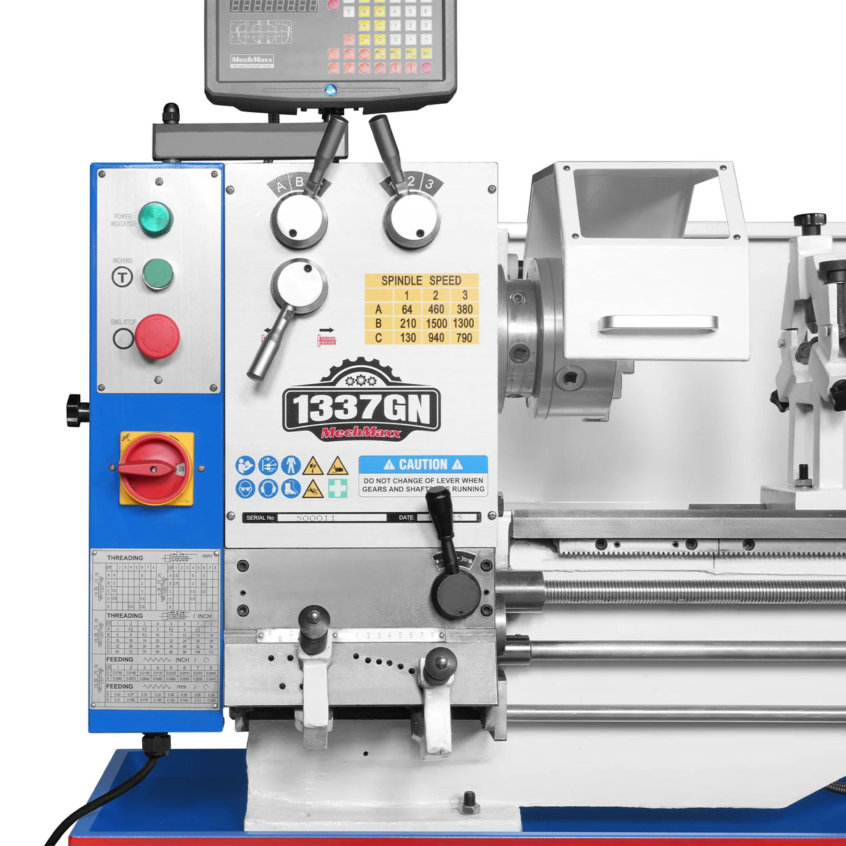 MechMaxx Full Norton Gear Box 13" x 37" Industrial Heavy Duty Bench Metal Lathe 1.5HP/1100W Metal Working Lathe High Precision 64-1500 RPM Variable Speed 1337GN