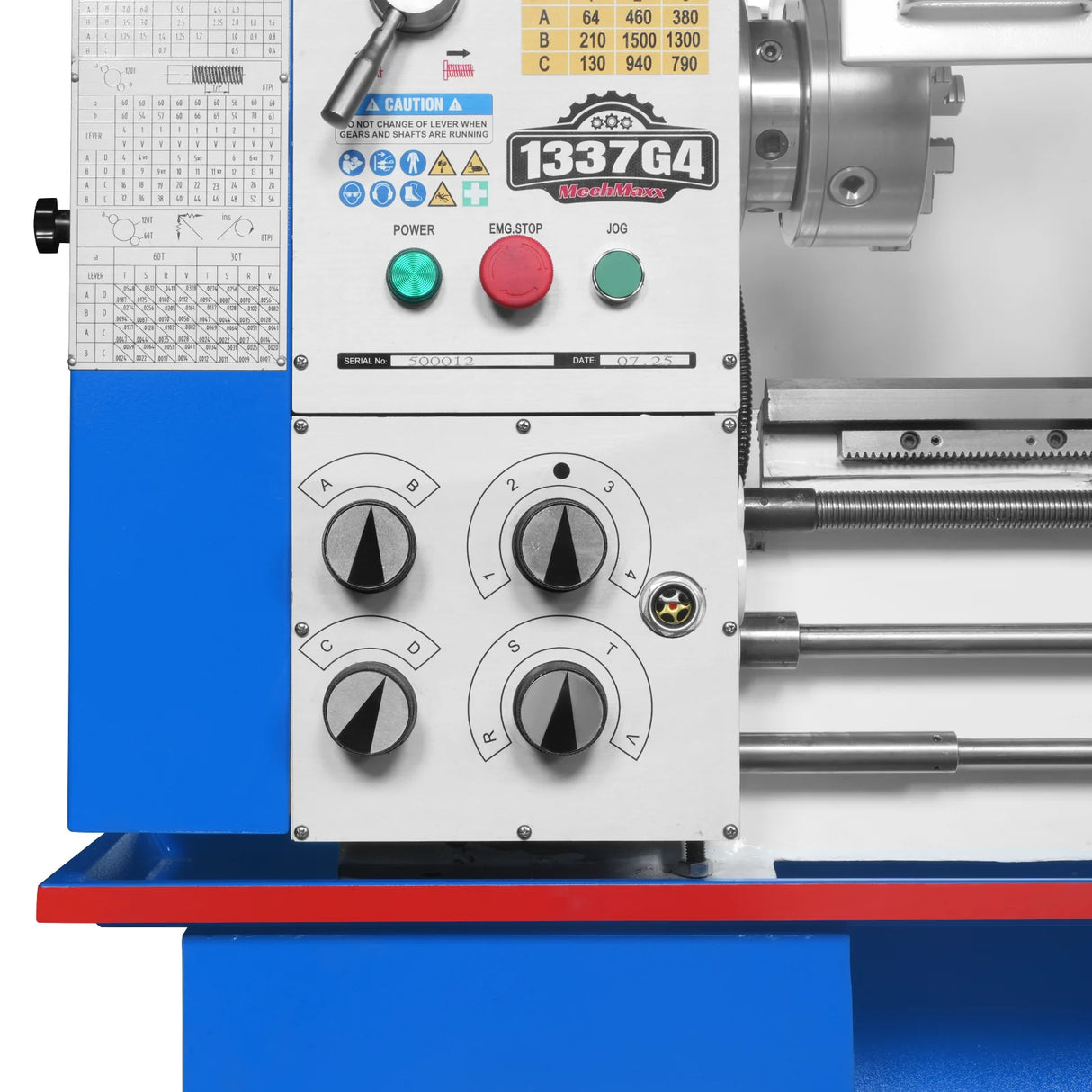 MechMaxx 13" x 37" Industrial Heavy Duty Bench Metal Lathe 1.5HP/1100W Metal Working Lathe High Precision 64-1500 RPM Variable Speed with Four-axis sliding system 1337G4