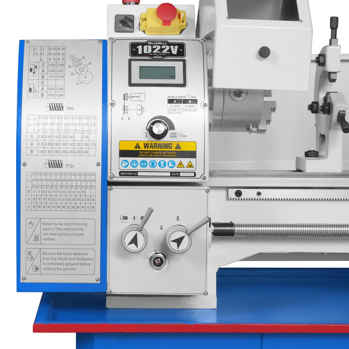 MechMaxx 10'' x 22'' Industrial Metal Lathe Machine High Precision Benchtop 1.5HP Brushless Motor 0-2000 RPM Variable Speed Metal Working Machine Small Lathe without Stand 1022V