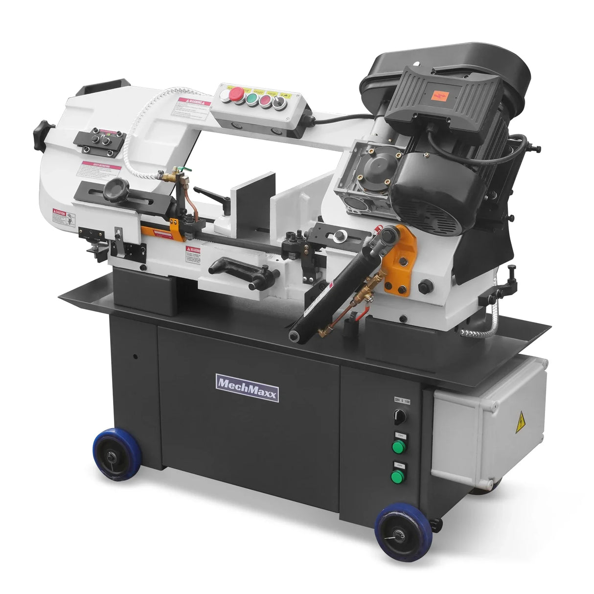 MechMaxx 7" x 12" Metal Band Saw, 1.5 HP 115V/230V Dual Voltage 4-Speed Horizontal Vertical Bandsaw with Hydraulic Downfeed, Coolant System & Adjustable Angle Cutting for Steel, Aluminum, Pipe & Structural Metal BS-712N