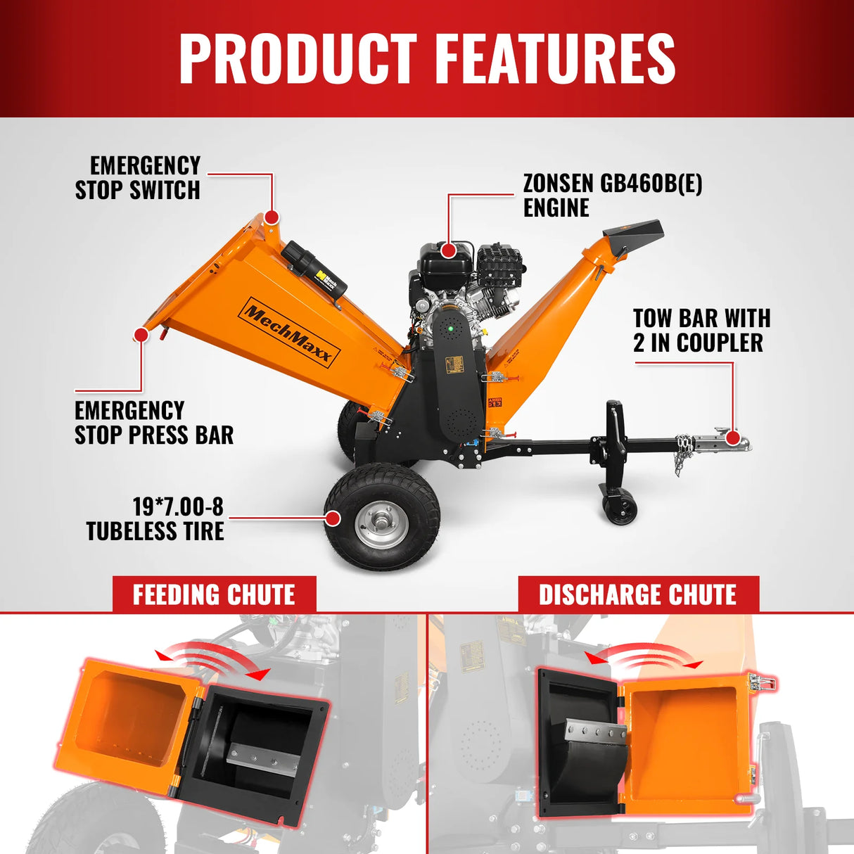 MechMaxx 6 inch E-start ZONSEN 420cc 13.4hp Gasoline Engine Powered Drum Wood Chipper , P4206