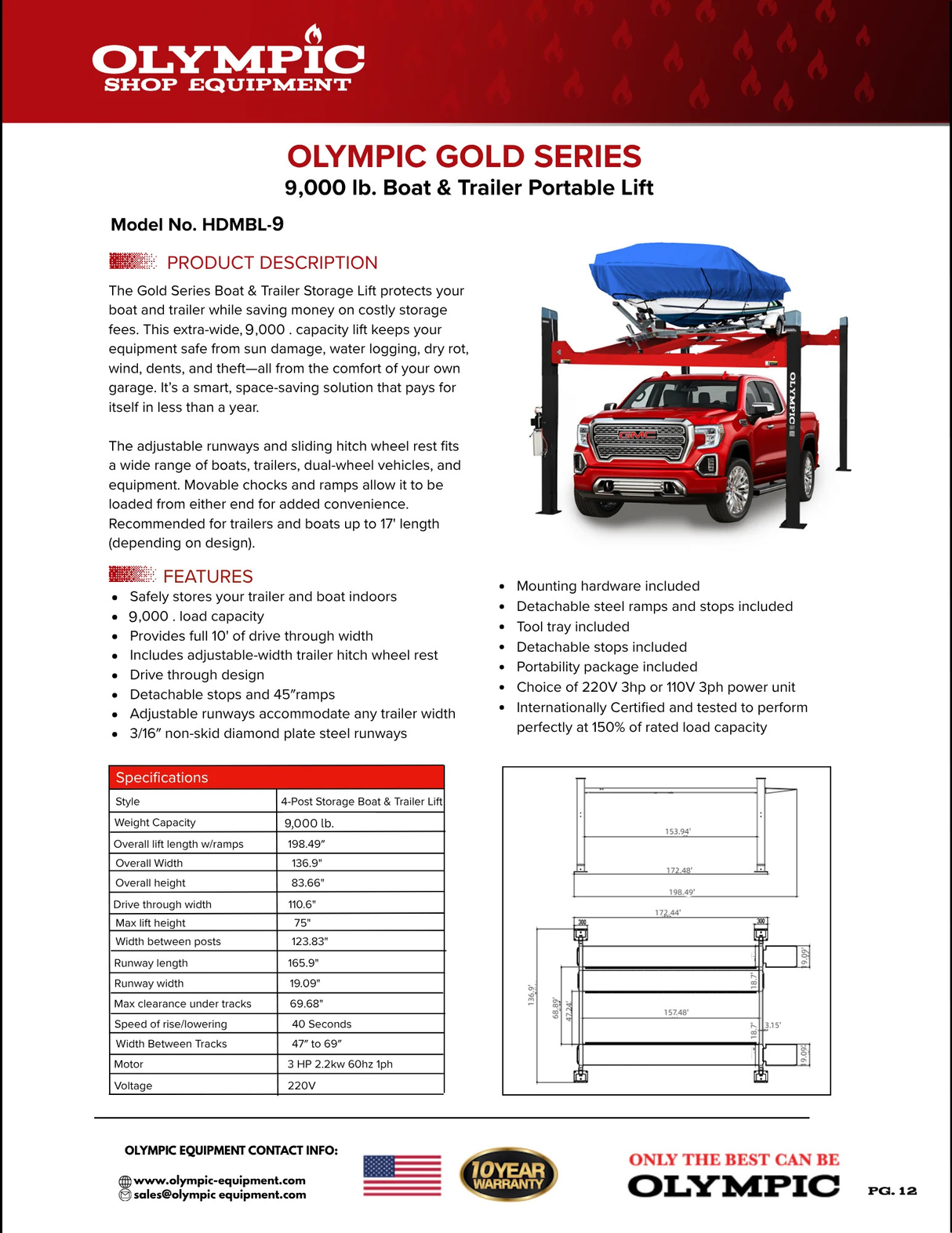 Olympic Equipment 9,000 lb Portable Boat & Trailer Storage 4-Post Lift HDMBL-9
