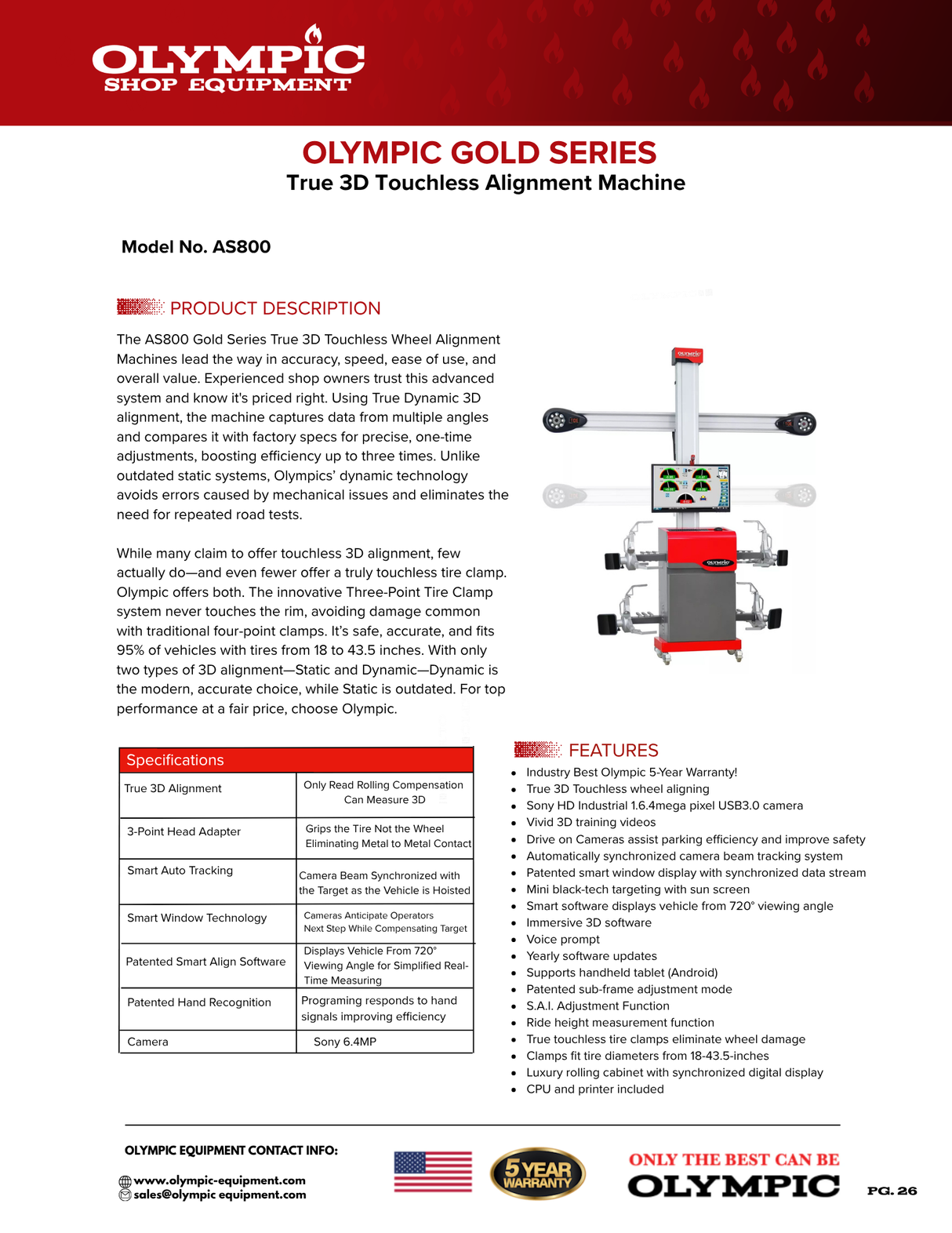 Olympic Equipment True 3D Touchless Wheel Alignment Machine AS800
