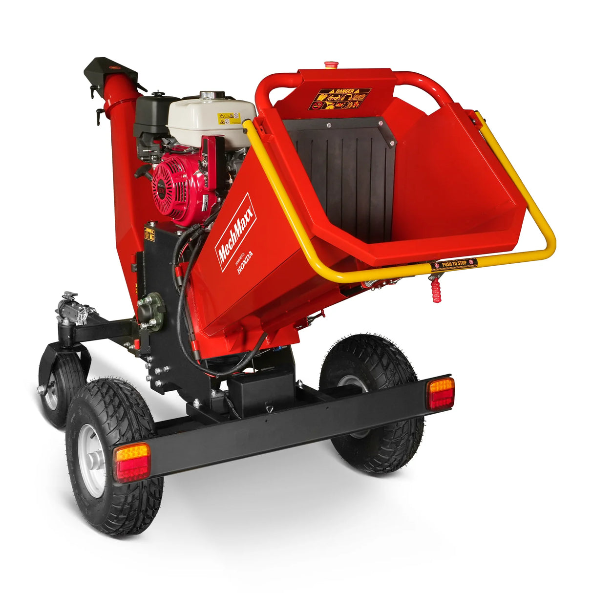 MechMaxx 6 inch HONDA E-Start Gasoline Engine Powered 4 - Wheel Drum Wood Chipper with Taillight , B150