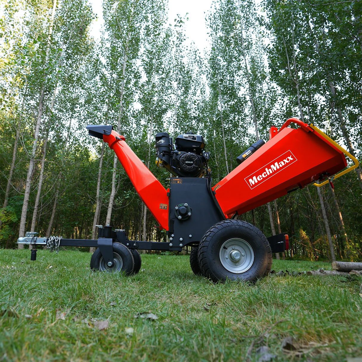 MechMaxx 6 inch KOHLER E-Start 429cc 14HP Gas Powered 4 - Wheel Drum Wood Chipper with Taillight , B150