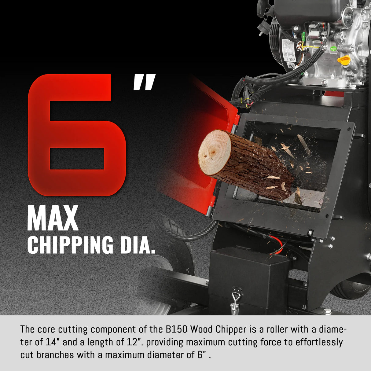 MechMaxx 6 inch ZONSEN E-Start 459cc 15hp Gas Powered 4 - Wheel Drum Wood Chipper with Taillight , B150