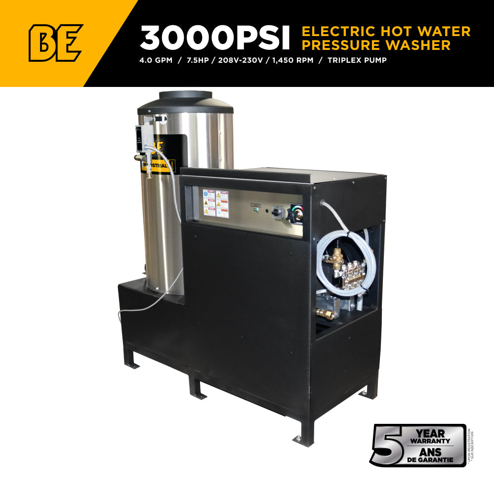 3,000 PSI 4.0 GPM Hot Water Electric Pressure Washer with 7.5 HP Baldor Motor and General Triplex Pump- 643HD