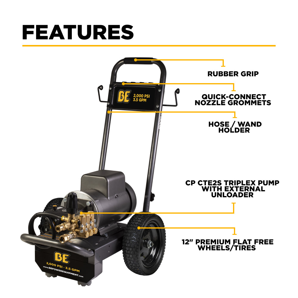2,000 PSI 3.5 GPM 5.0 HP Electric Pressure Washer with Baldor Motor and Centurion Triplex Pump - B205EA