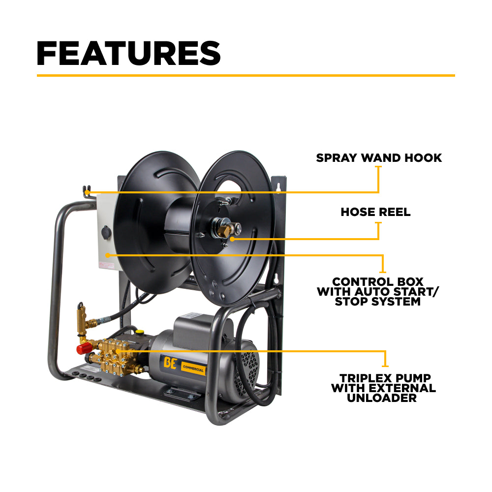 1,500 PSI 2.0 GPM 2.0 HP Wall Mount Electric Pressure Washer with a Baldor Motor and General Triplex Pump - X-1520FW1GENH