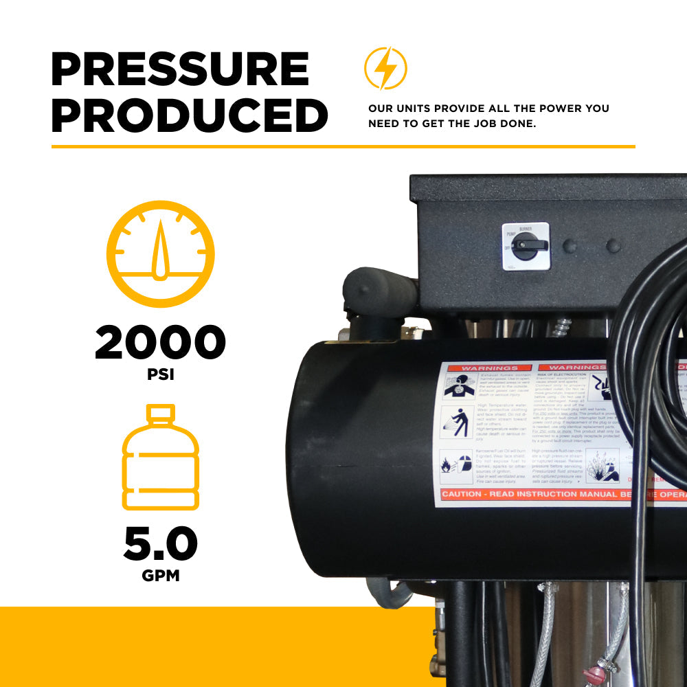 2,000 PSI 5.0 GPM Hot Water Electric Pressure Washer with General Triplex Pump - 15-520