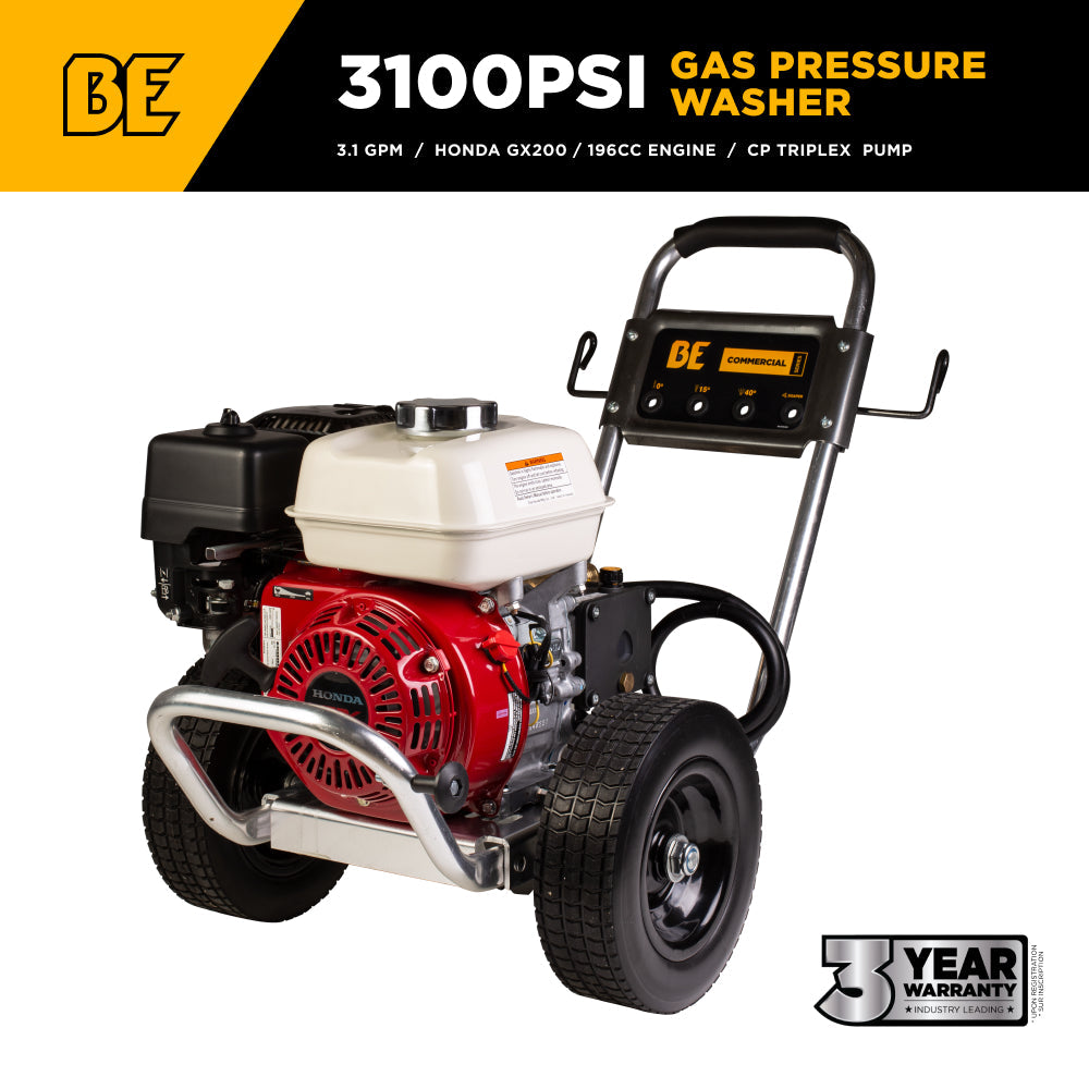 3,100 PSI 3.1GPM Cold Water Gas Pressure Washer Honda GX200 and CP Triplex Pump on Aluminum Frame - B3165HAAS