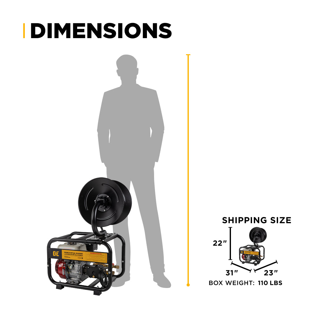 3,100 PSI 3.1 GPM Cold Water Gas Pressure Washer with Honda GX200 Engine and CP Triplex Pump on Roll Cage Frame with Hose Reel - B3165HRAS