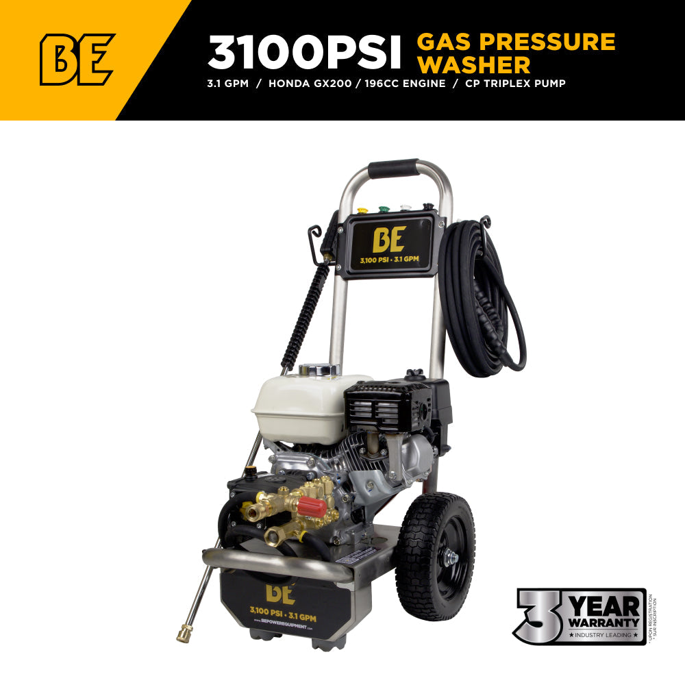 3,100 PSI 3.1 GPM Cold Water Gas Pressure Washer with Honda GX200 Engine and CP Triplex Pump on Stainless Steel Frame - B3165HSAS