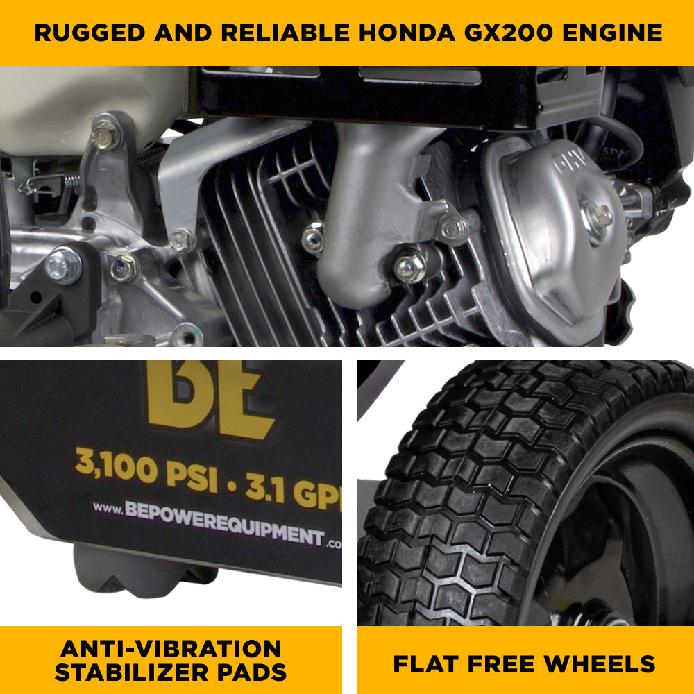 3,100 PSI 3.1 GPM Cold Water Gas Pressure Washer with Honda GX200 Engine and CP Triplex Pump on Stainless Steel Frame - B3165HSAS