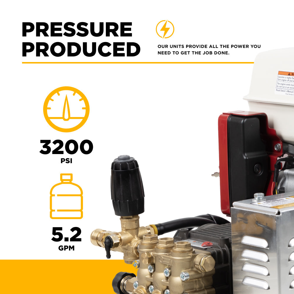 3,200 PSI 5.2 GPM Truck Mount Cold Water Gas Pressure Washer with Honda GX390 Electric Start Engine and CP Belt Drive Triplex Pump - B3213HETBAS