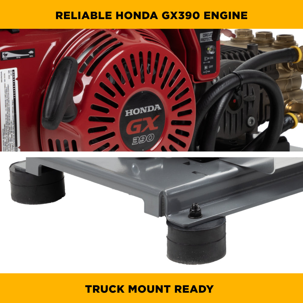 3,200 PSI 5.2 GPM Truck Mount Cold Water Gas Pressure Washer with Honda GX390 Electric Start Engine and CP Belt Drive Triplex Pump - B3213HETBAS