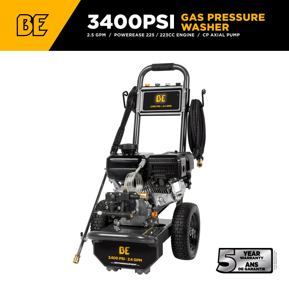 3,400PSI 2.5GPM Cold Water Gas Pressure Washer Powerease 223cc Engine and CP Axial Pump - B3475PX