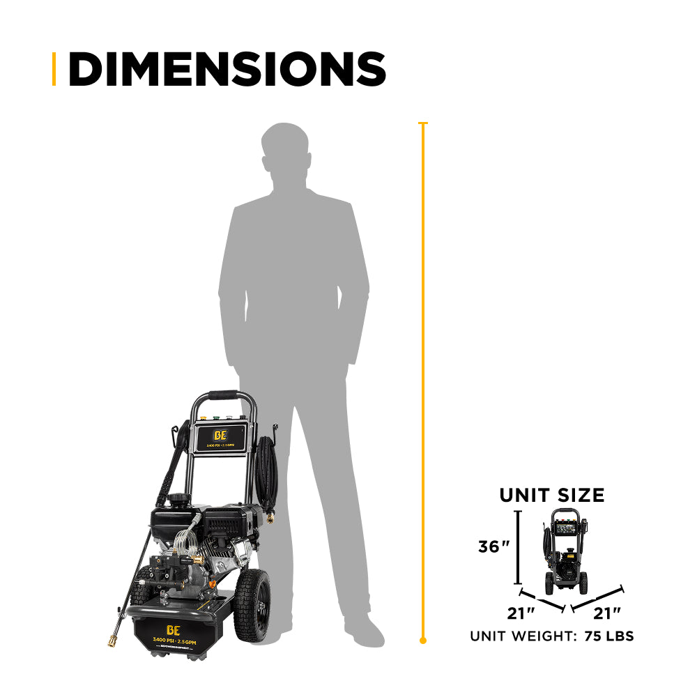 3,400PSI 2.5GPM Cold Water Gas Pressure Washer Powerease 223cc Engine and CP Axial Pump - B3475PX