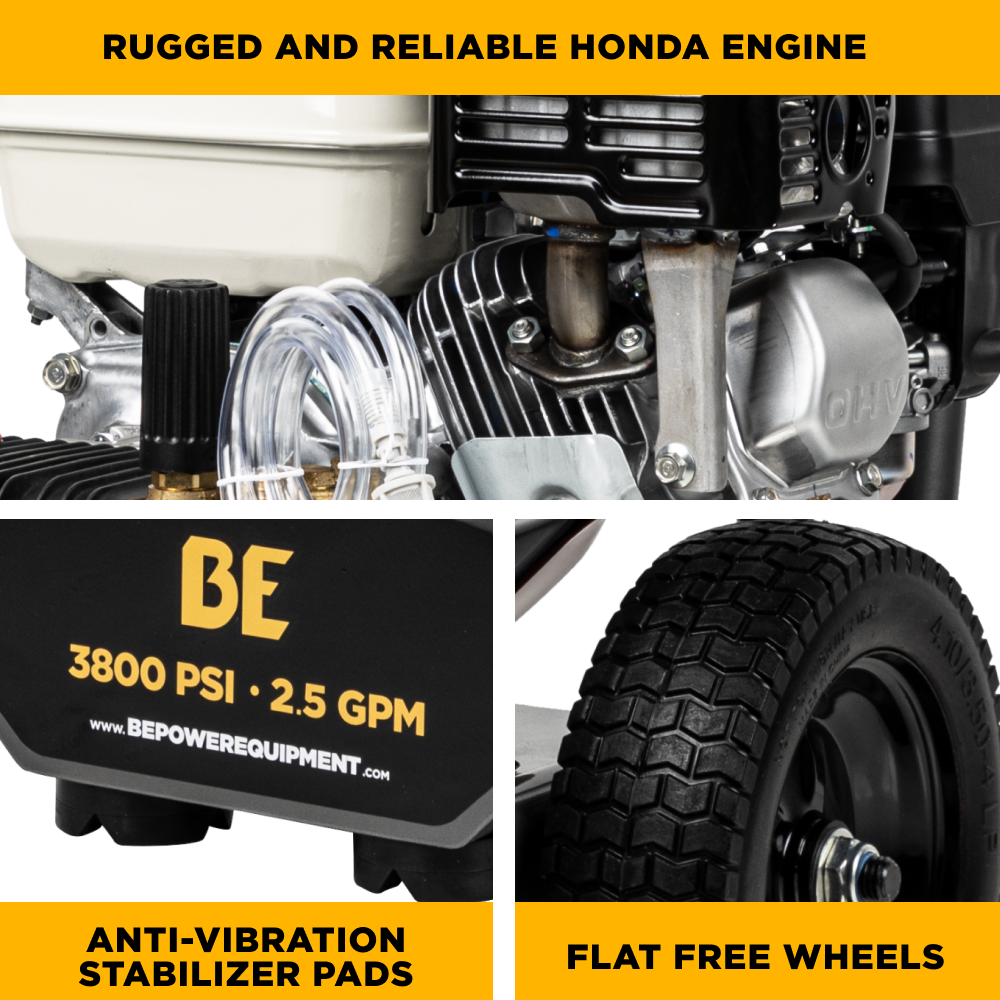 3,800 PSI 2.5 GPM Cold Water Gas Pressure Washer with Honda GX200 Engine and CP Triplex Pump - B3865HA