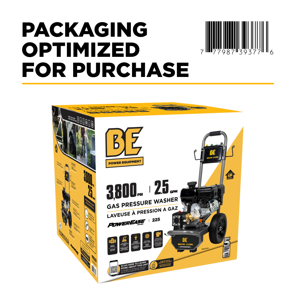 3,800 PSI 2.5 GPM Cold Water Gas Pressure Washer PowerEase R225 Engine and CP Triplex Pump - B3875PA