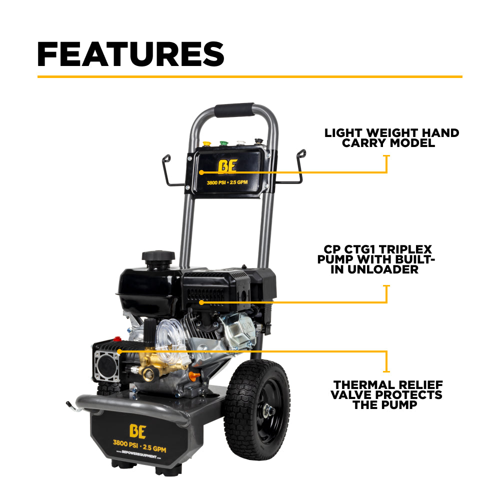 3,800 PSI 2.5 GPM Cold Water Gas Pressure Washer PowerEase R225 Engine and CP Triplex Pump - B3875PA