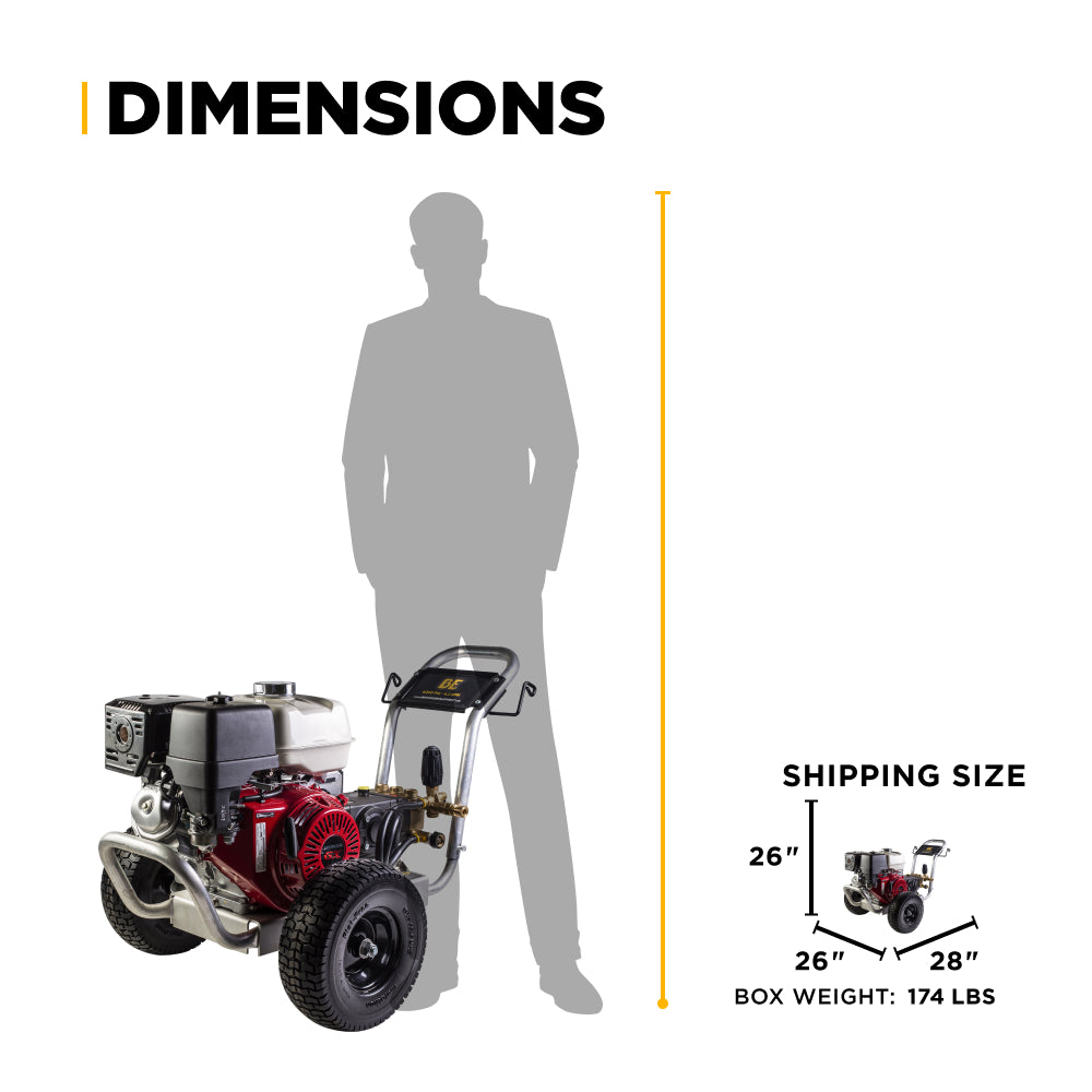 4,200 PSI 4.2 GPM Cold Water Gas Pressure Washer with Honda GX390 Engine and General Belt Drive Triplex Pump on Aluminum Frame - B4213HABGS