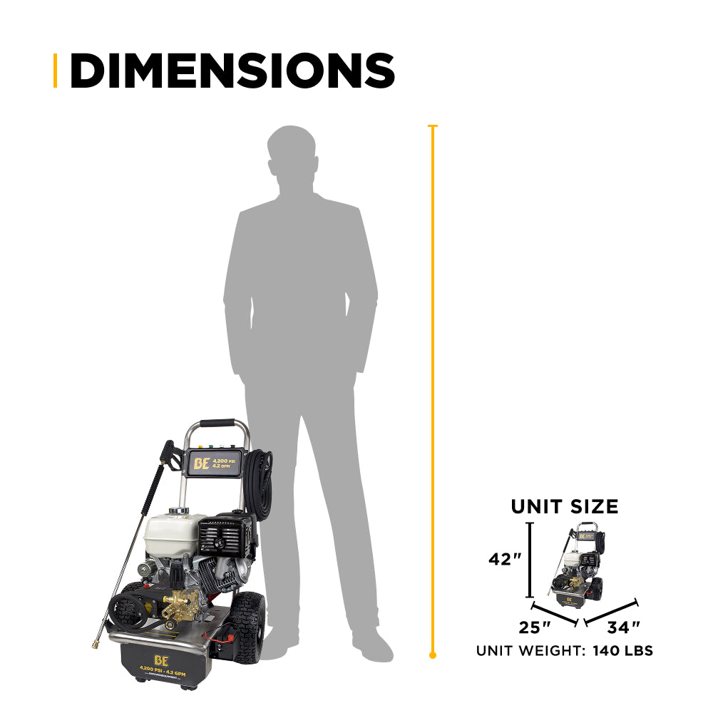 4,200 PSI 4.2 GPM Cold Water Gas Pressure Washer with Honda GX390 Electric Start Engine and CP Triplex Pump on Stainless Steel Frame - B4213HESAS