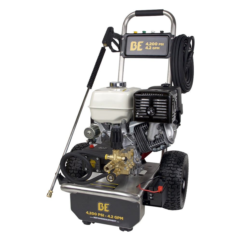 4,200 PSI 4.2 GPM Cold Water Gas Pressure Washer with Honda GX390 Electric Start Engine and CP Triplex Pump on Stainless Steel Frame - B4213HESAS