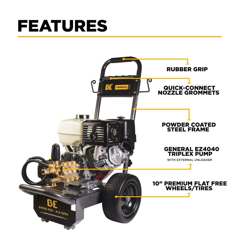 4,200 PSI 4.2 GPM Cold Water Gas Pressure Washer Honda GX390 Engine and General Triplex External Unloader Pump - B4213HGS