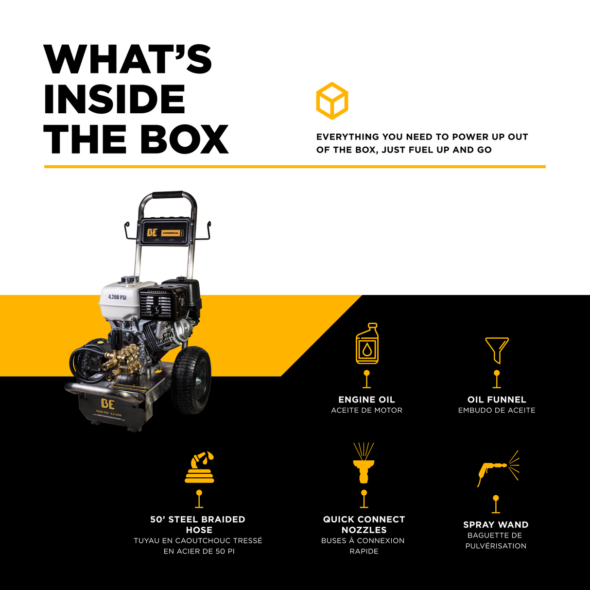 4,200 PSI 4.2GPM Cold Water Gas Pressure Washer Honda GX390 Engine and General Triplex Pump on Stainless Steel Frame - B4213HSGS