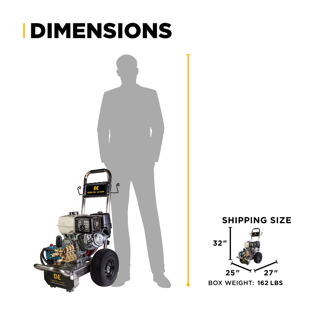 4.2GPM Cold Water Gas Pressure Washer Honda GX390 Engine and General Triplex Pump on Stainless Steel Frame - B4213HSJS